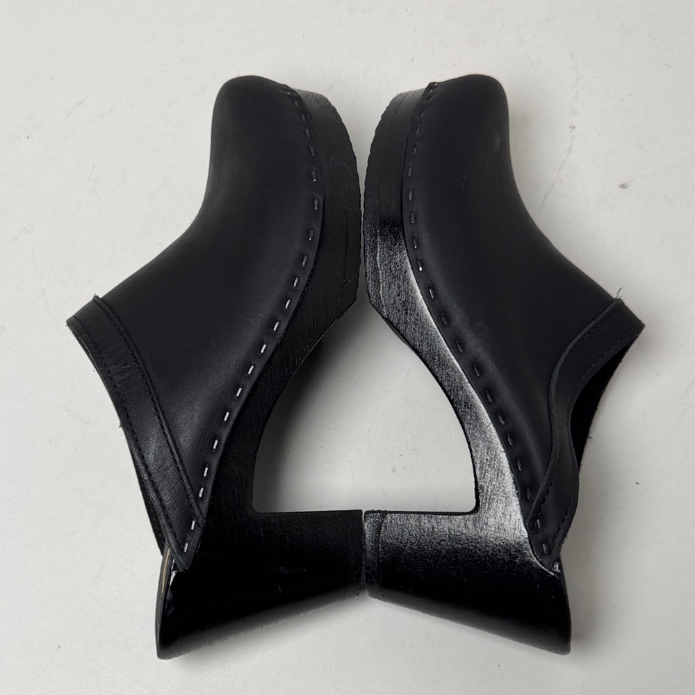 NO. 6 Store NWOB Old School Clog High Wooden Heel Black Leather Minimal Chic 38 - Picture 4 of 14
